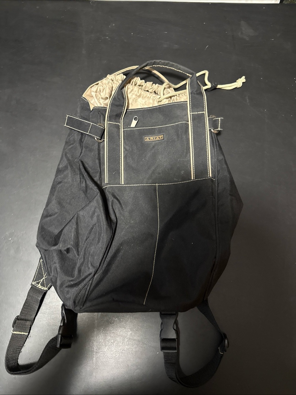 Ariat Black Backpack with Tan Drawstring Accents